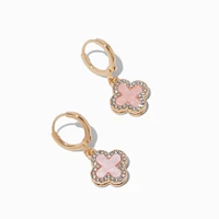 Gold-tone Pink & Black Crystal Clover 12mm Hoop Earrings