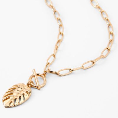 Gold Palm Tree Toggle Pendant Necklace