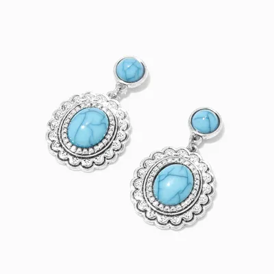 Filigree Turquoise 1" Silver Drop Earrings