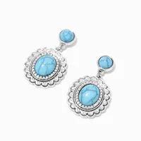 Filigree Turquoise 1" Silver Drop Earrings