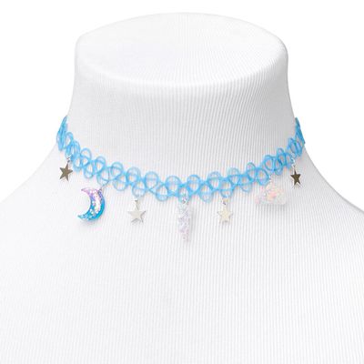 Celestial Icons Tattoo Choker Necklace - Blue