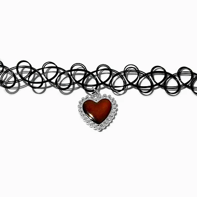 Heart Mood Pendant Tattoo Choker Necklace