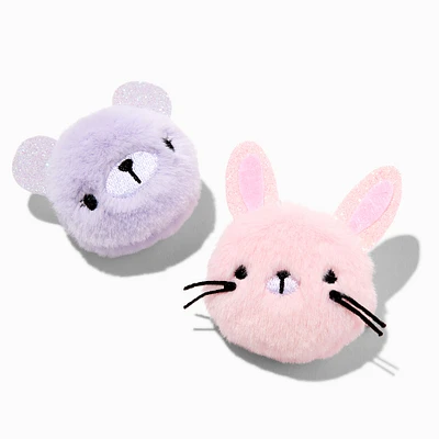 Claire's Club Bunny Bear Pom Pom Hair Clips - 2 Pack