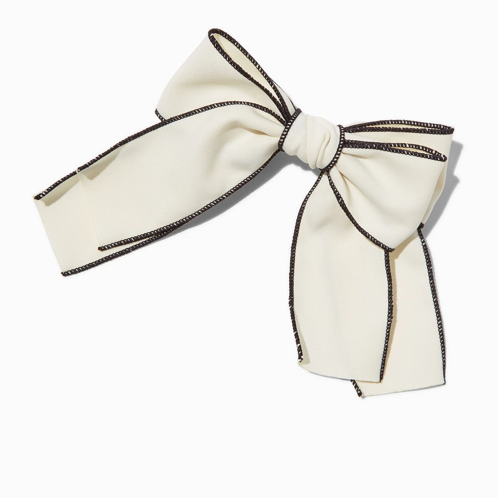 White & Black Trim Hair Bow Clip