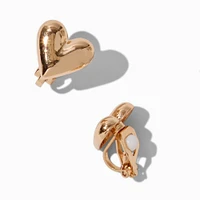 Gold-tone Puffy Heart Clip-On Stud Earrings