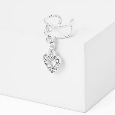 Silver Crystal Heart Charm Ear Cuff