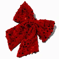 Red Sequin Hair Bow Clip