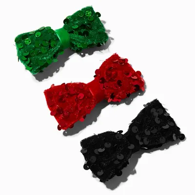 Holiday Sequin Hair Bow Clips - 3 Pack