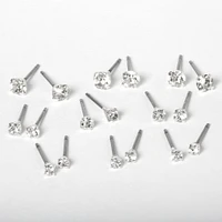 Silver-tone Crystal Graduated Round Stud Earrings - 9 Pack