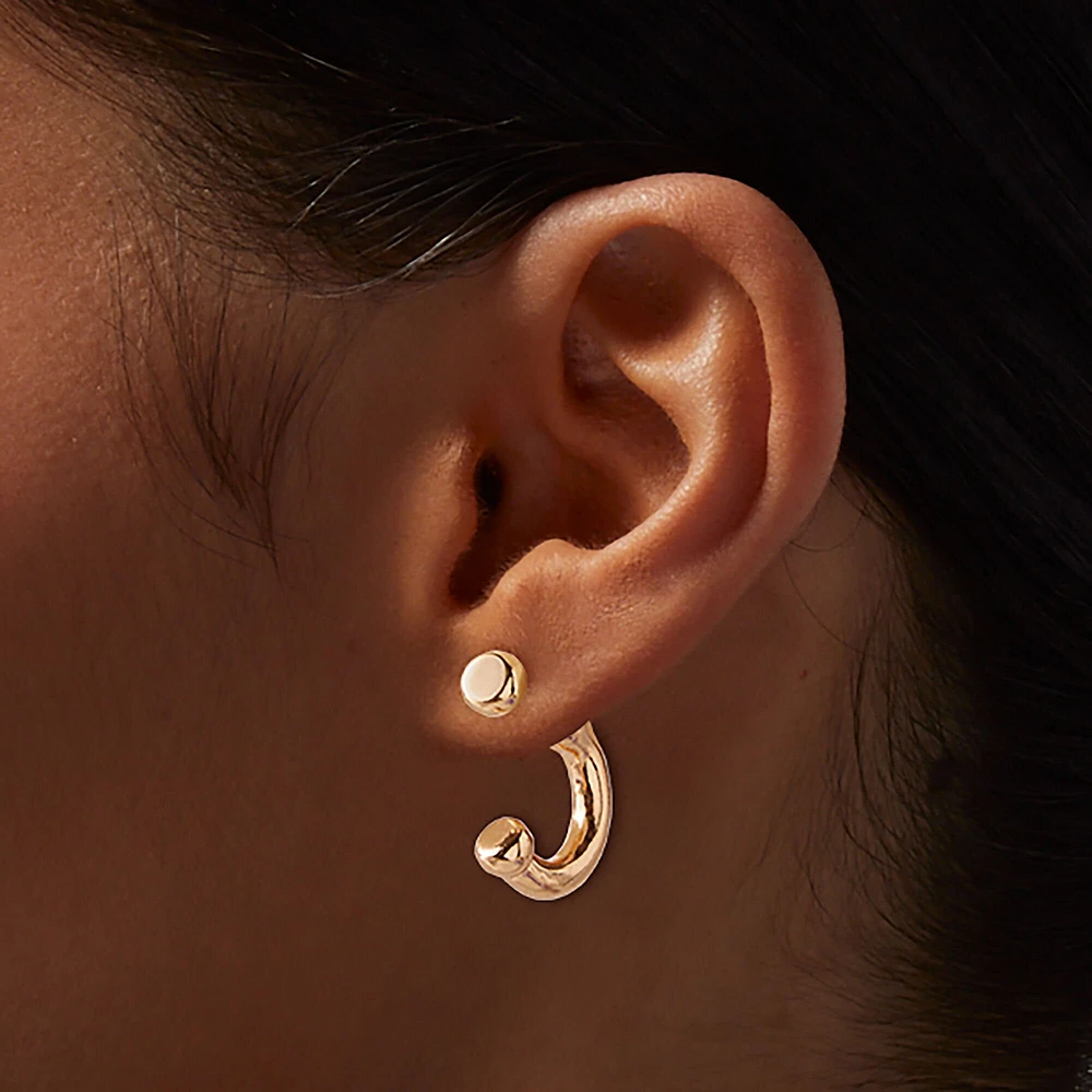 Gold-tone Curve Front & Back Stud Earrings