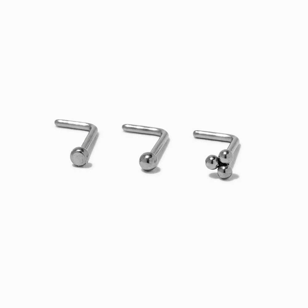 Silver-tone Titanium Mixed 20G Nose Studs - 3 Pack