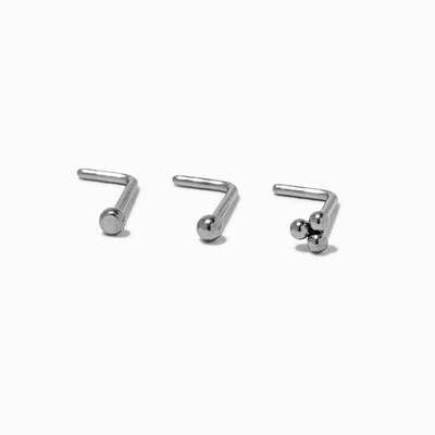 20G Silver-tone Titanium Mixed Nose Studs - 3 Pack