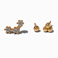 Gold-tone Stainless Steel Cubic Zirconia 18G Stud Threadless Cartilage Earrings - 3 Pack