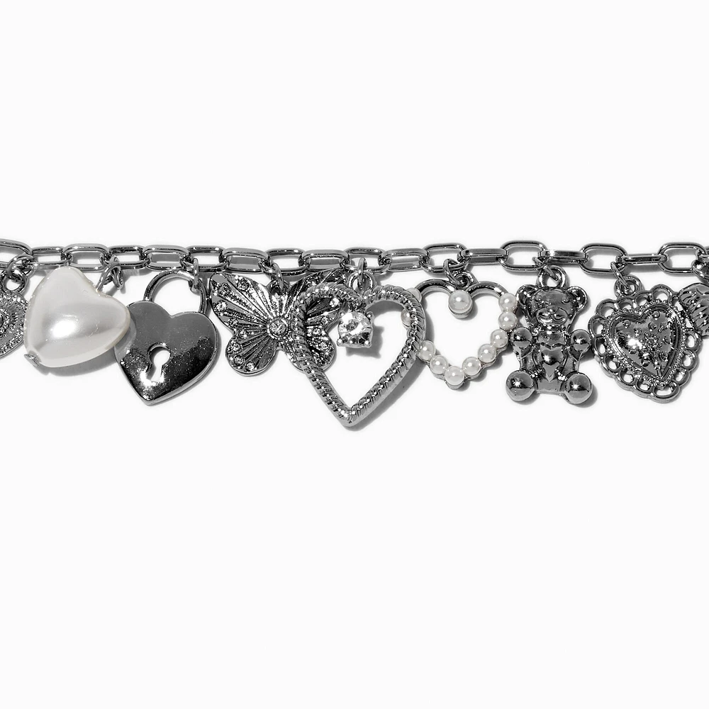 Silver-tone Maximalist Charm Chain Bracelet