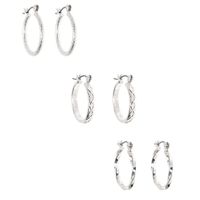 Silver 20MM Textured Hoop Earrings - 3 Pack