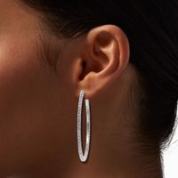 60MM Silver Tone Faux Crystal Lined Hoop Earrings
