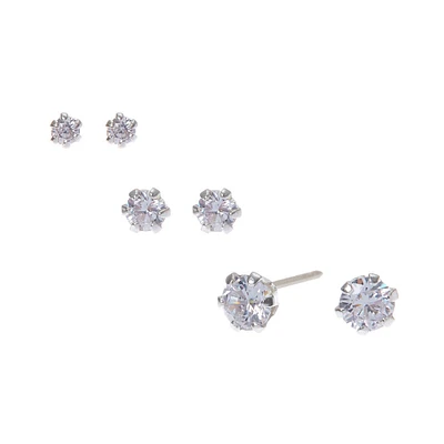 Sterling Silver Cubic Zirconia Round Stud Earrings - 2MM, 3MM, 4MM