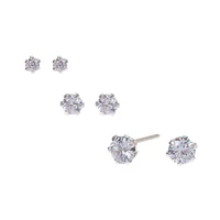 C LUXE by Claire's Sterling Silver Cubic Zirconia 2mm, 3mm, & 4mm Round Stud Earrings - 3 Pack