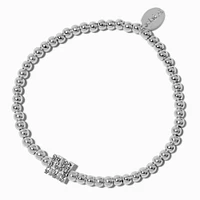 Silver-tone Pavé Crystal Letter Initial Stretch Bracelet