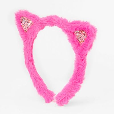 Claire's Club Plush Pink Glitter Cat Ears Headband
