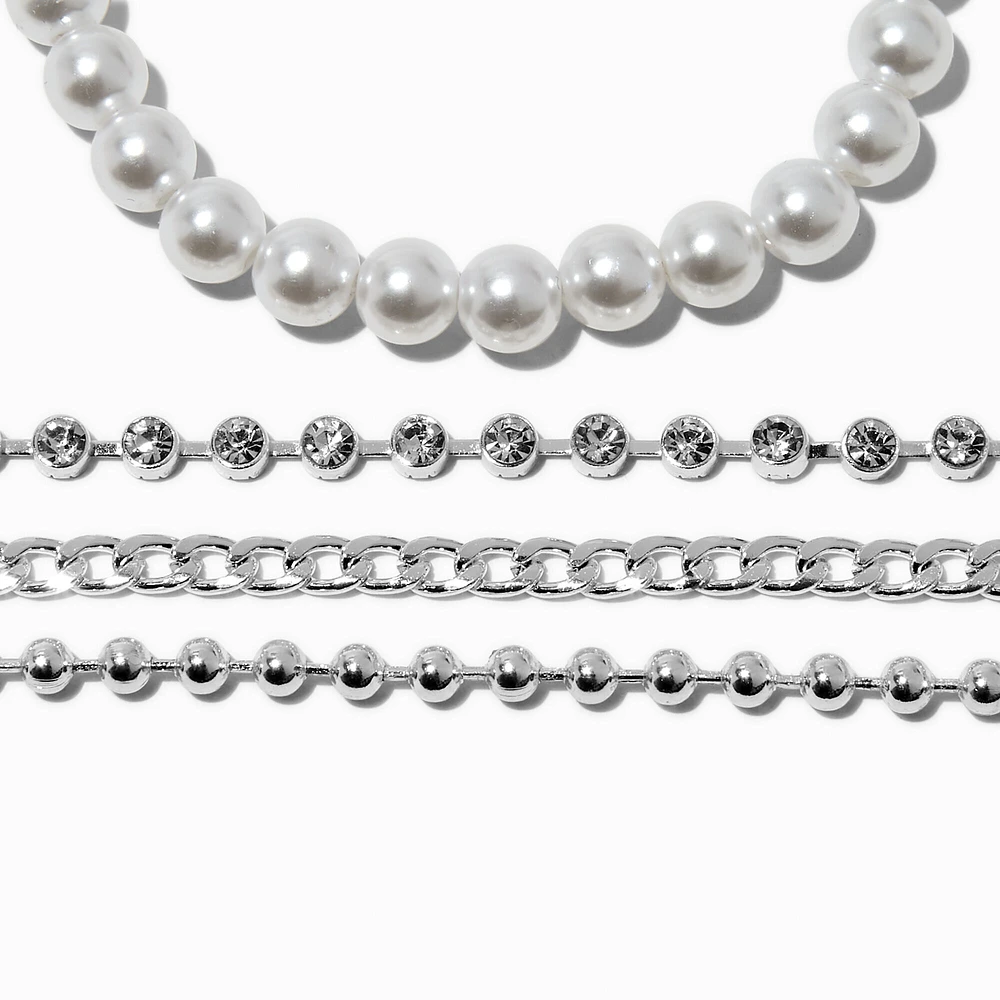 Silver-tone Bead & Pearl Bracelet Set - 4 Pack