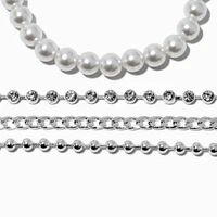 Silver-tone Bead & Pearl Bracelet Set - 4 Pack