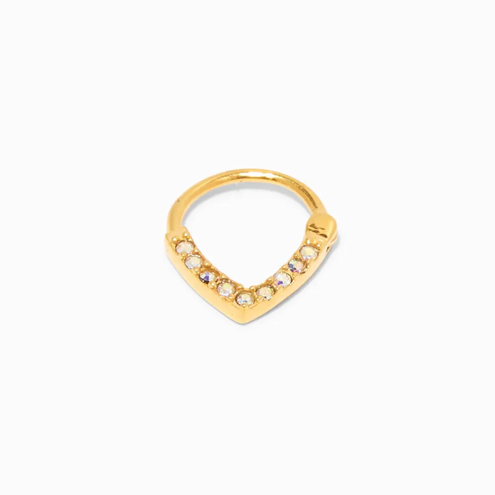 Gold 16G AB Crystal Triangle Septum Nose Ring