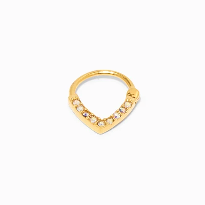 Gold 16G Iridescent Crystal Triangle Septum Nose Ring