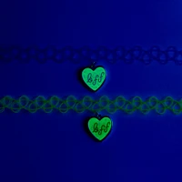 Best Friends Glow in the Dark ''BFF'' Heart Pendant Tattoo Choker Necklaces - 2 Pack