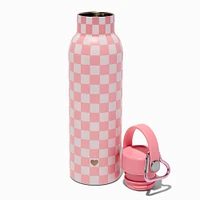 Pink Checkered Stainless Steel Water Bottle