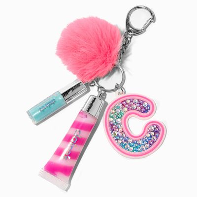 Initial Hot Pink Lip Gloss Keychain