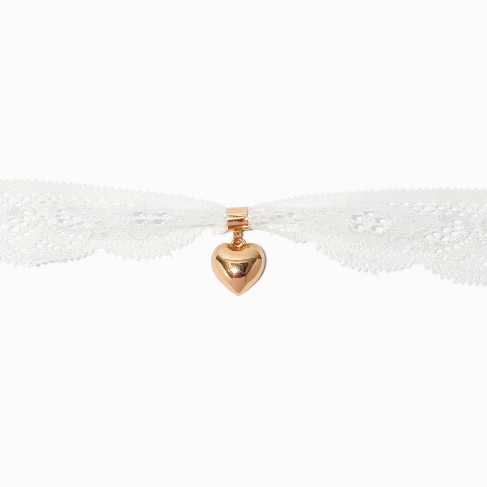 Gold-tone Puffy Heart Lace Necklace