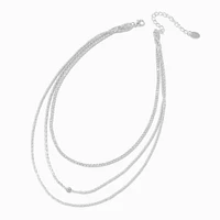 Silver-tone Cubic Zirconia Bezel Laser Multi-Strand Chain Necklace