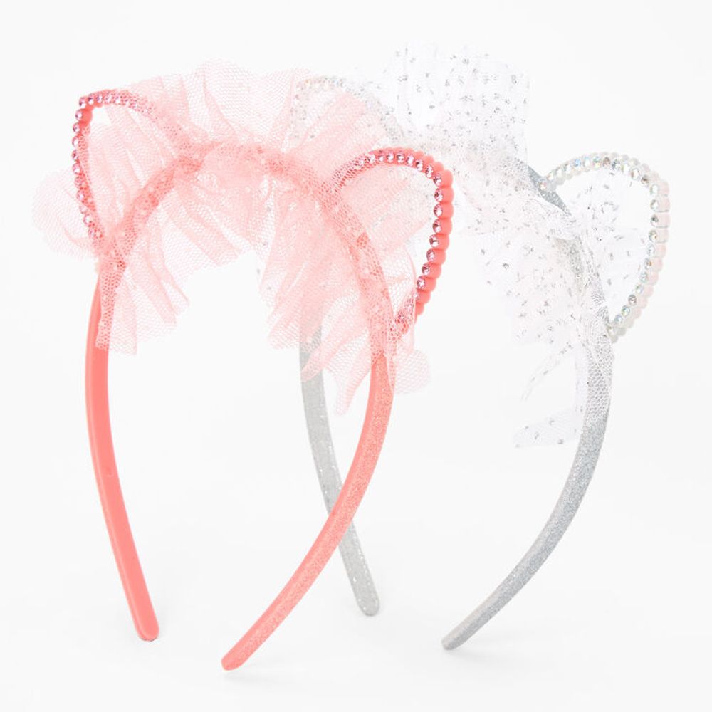 Claire's Club Pink & Silver Laced Cat Ears Headband -2 Pack