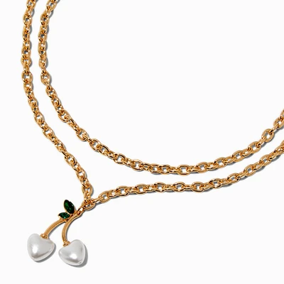 Gold-tone Pearl Cherry Chain Multi-Strand Necklace