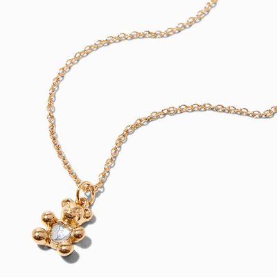 Gold April Birthstone Teddy Bear Pendant Necklace