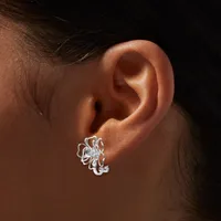 Silver Wire Flower Clip-On Stud Earrings