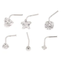 Sterling Silver Cubic Zirconia Mixed 22G Nose Studs - 6 Pack