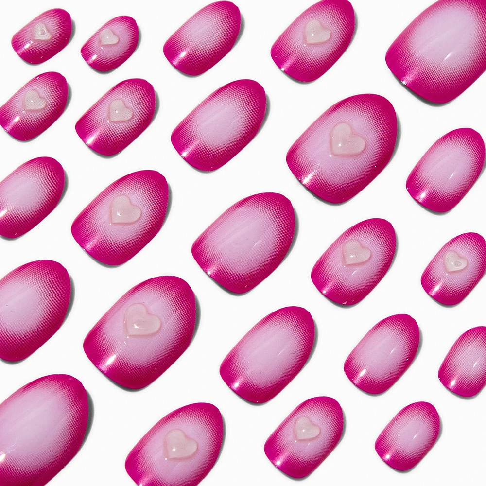 Pink Radiating Heart Stiletto Press On Vegan Faux Nail Set - 24 Pack