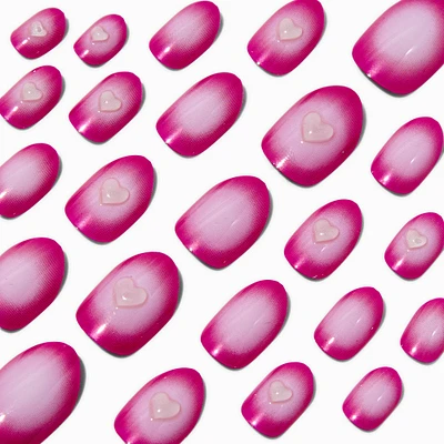 Pink Radiating Heart Stiletto Press On Vegan Faux Nail Set - 24 Pack