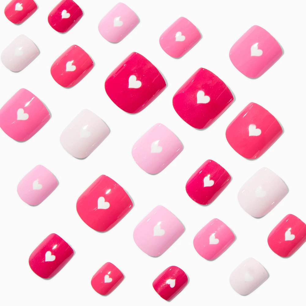 Red & Pink Heart Square Press On Vegan Faux Nail Set - 24 Pack