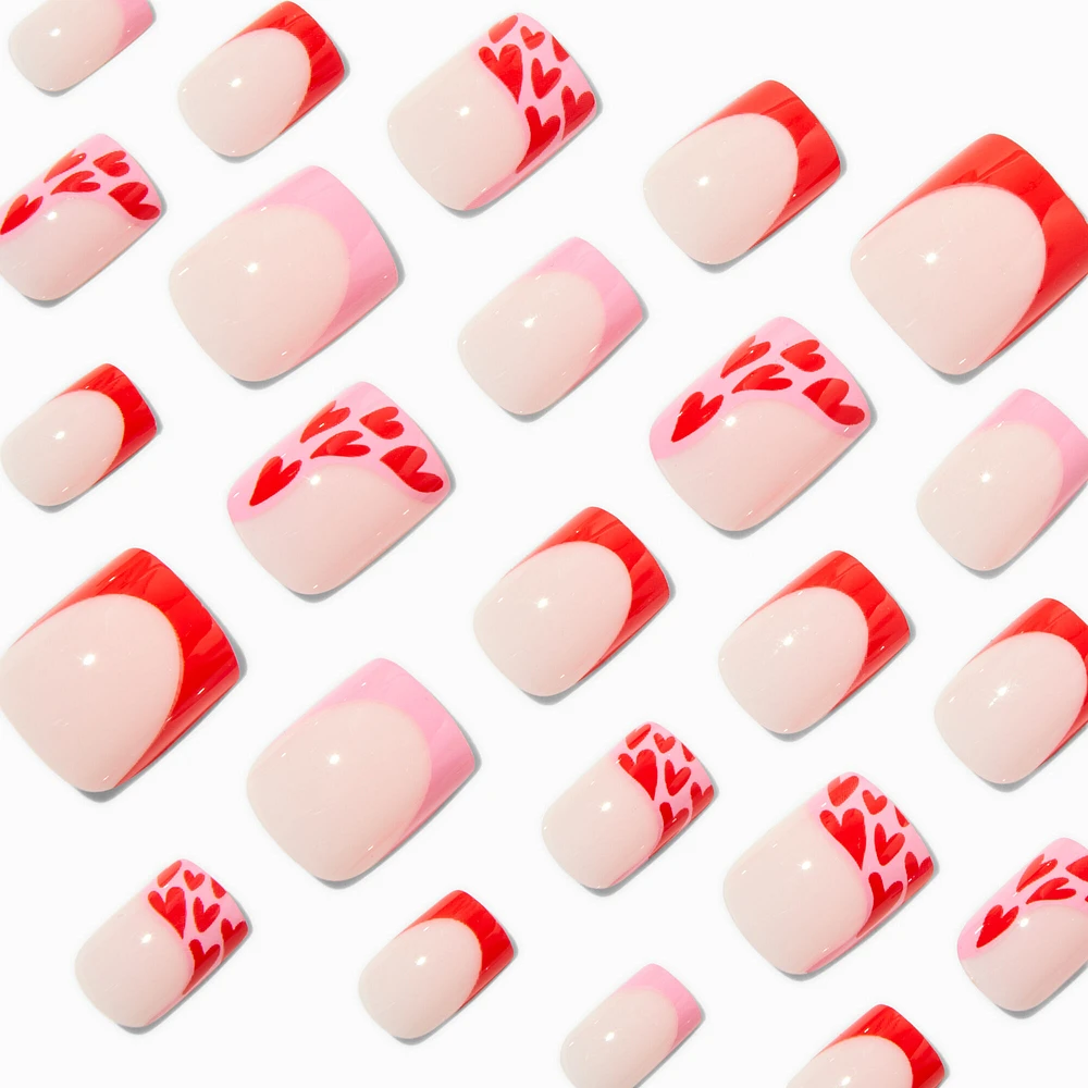 Red Heart French Tip Square Vegan Faux Nail Set - 24 Pack