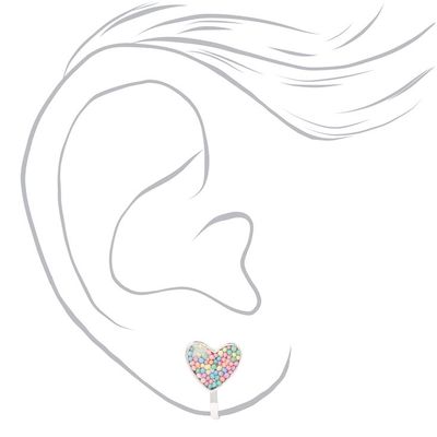 Silver Pastel Heart Clip On Stud Earrings