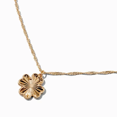 Gold-tone Twisted Chain Textured Clover Pendant Necklace