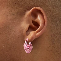 Crystal Heart Pink Anodized Hoop Earrings