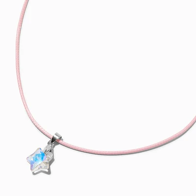 Iridescent Star Pink Cord Pendant Necklace