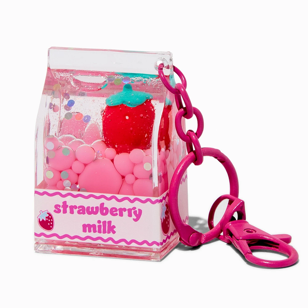 Strawberry Milk Water-Filled Glitter Keychain