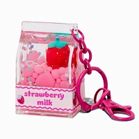 Strawberry Milk Water-Filled Glitter Keychain