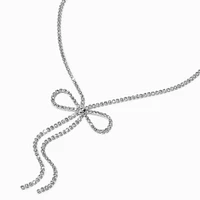 Silver-tone Rhinestone Bow Y-Neck Necklace