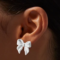 White Velvet Bow Stud Earrings